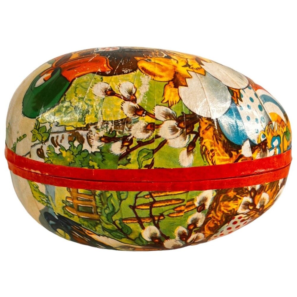 Vintage German Paper Mache Egg Candy Container 6” Doily Trim Ducks With Babies - Picture 4 of 12